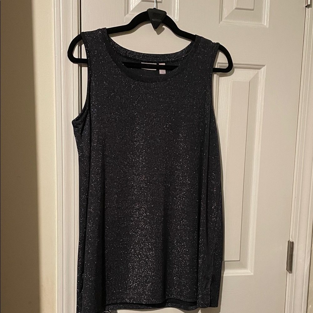 LOGO by Lori Goldstein Glittery Black Sleeveless Blouse